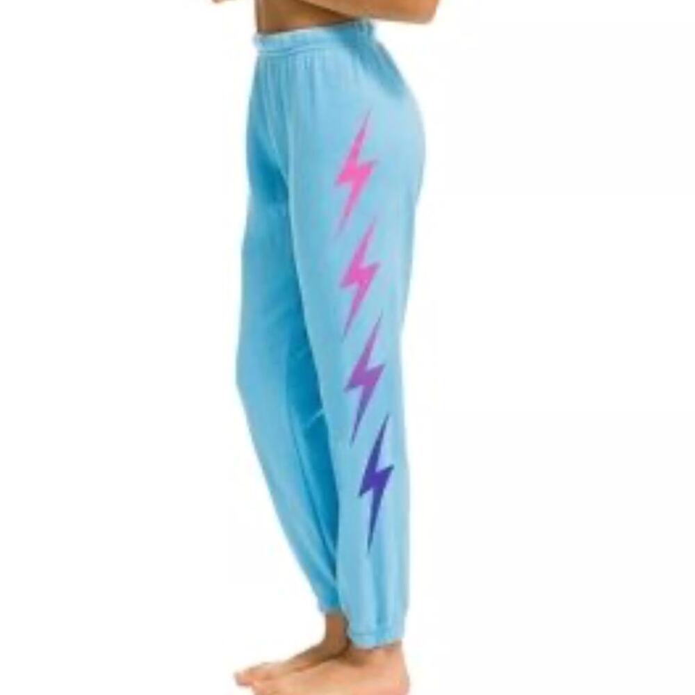 Aviator Nation Bolt Fade 4 Sweatpants Sky Blue Lightning‎ Lounge Cozy USA Made - Picture 5 of 13